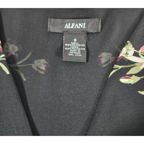 Alfani Floral Feminine Romantic Elegant Shift Dress Sz 8 Black Bell-Sleeve EUC - Picture 6 of 9